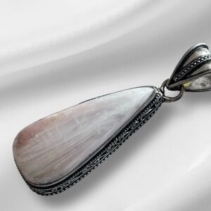 Hand Crafted Artisan SCOLECITE Pendant Healing Stone teardrop Filigree Bezel
